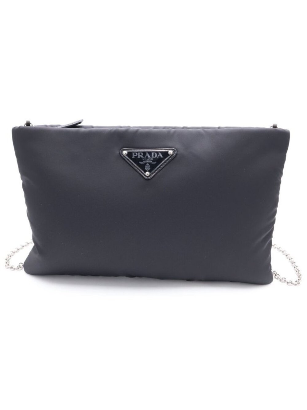 Prada Nylon Chain Shoulder Bag Silver Black